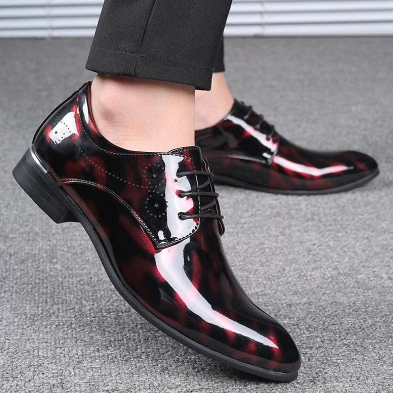 Men'S Grooming Oxford - ワインレッドのパテントレザー、ポインテッドトゥ、フォーマルドレスシューズ、レースアップ、ビジネスオックスフォード、新郎、結婚式、パーティー、大きいサイズ、ファッションシューズ
