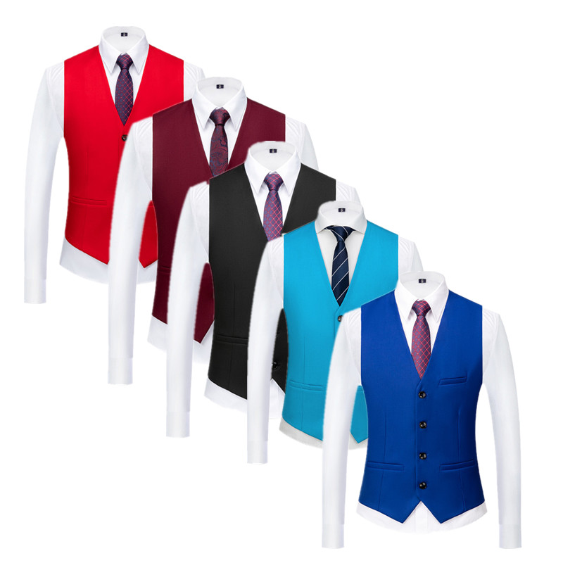 Men Grooming Outfit - メンズの純粋な色のフォーマルスーツベスト,結婚式やパーティーのための赤と黒の英国スタイルのドレス