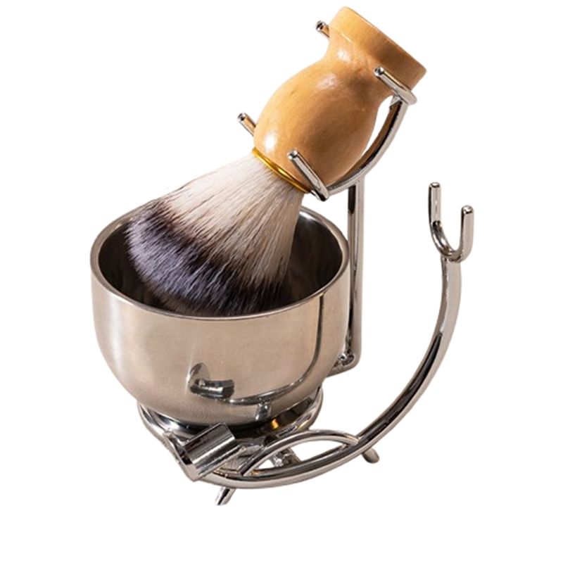 Shaving Bowl Soap - ABKS-ステンレス製シェービングブラシホルダー、天然木製ハンドルの完璧な二層式ソープボウルとシェービングブラシ