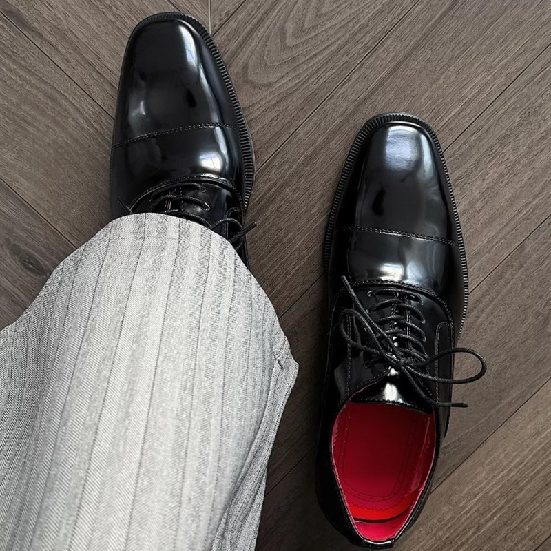 Men'S Grooming Oxford - 三連ジョイントシャイニングパテントレザーダービーシューズ ファッションレースアップ レッドソール オックスフォード メンズシューズ ビジネスフォーマル