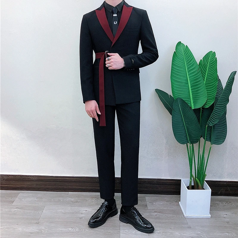 Young Men'S Grooming - ファッショナブルなスリムフィットメンズスーツ2ピーススタイリッシュな若者向けタキシードメンズウェディングスーツセットカジュアルカスタムメンズジャケットベストパンツ