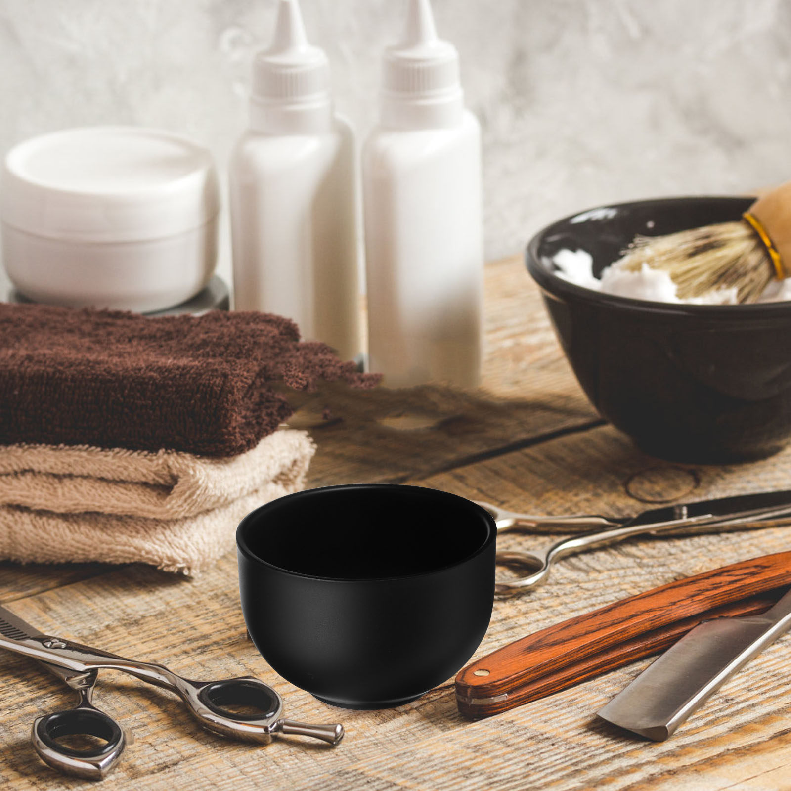 Shaving Bowl Soap - ステンレス製シェービングボウル、ブラック、二重構造、男性用、シェービングソープ用、大容量、クリームフォーム用金属製シェービングマグ。