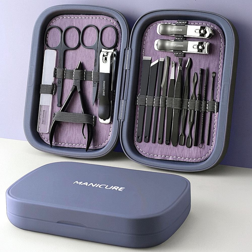 Nail Care Kit Mens - プロ仕様のネイルシザーセット。厚い爪の手入れに最適なステンレス製マニキュアキット。収納ケース付きで、旅行にも便利。