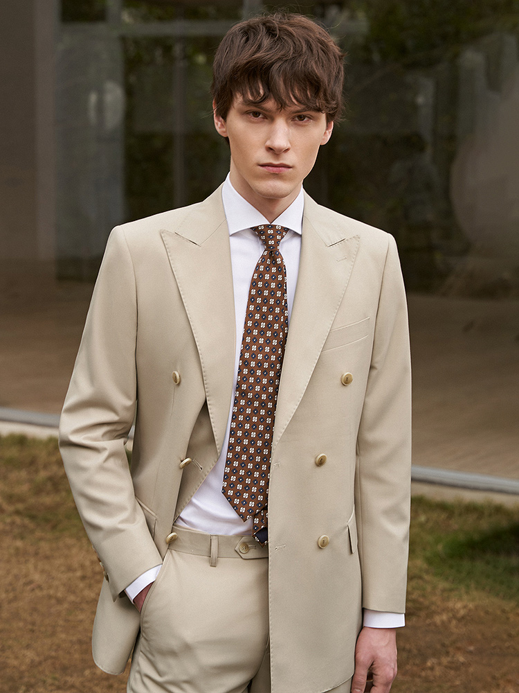 Young Men'S Grooming - ウール30% メンズスーツセット ブレザー パンツ ダブルブレスト ベージュ
