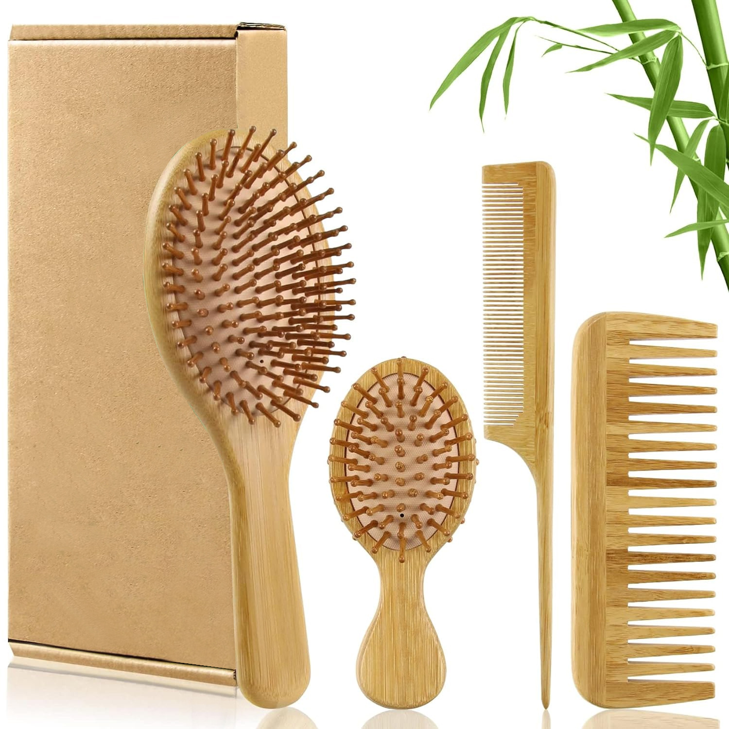 竹製ヘアブラシ＆コームセット（男女兼用）、木製ワイドトゥース - Men'S Grooming Hair のレビューと価格